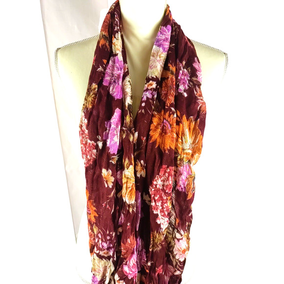 Women's Rectangle Scarf 14" X 68 " Maroon Orange Pink Fall - Picture 2 of 7